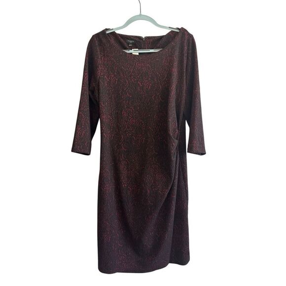 NWT Talbots 3/4 Sleeve Floral Pattern Dress Sz 1X Red Black Ruched Office Party - Picture 1 of 9